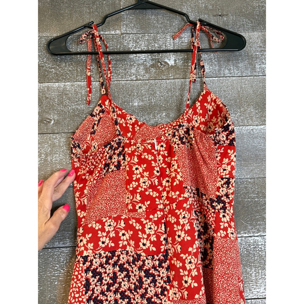 SHEIN Red Floral Patchwork Tie Strap Mini Dress S - Picture 2 of 3